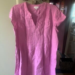 J. Jill Pink Short-Sleeve Pintuck Linen Tunic Dress